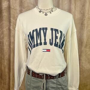 Tommy Jeans Sweatshirt Spell Out Pullover Sweater Cream Casual Cozy Varsity